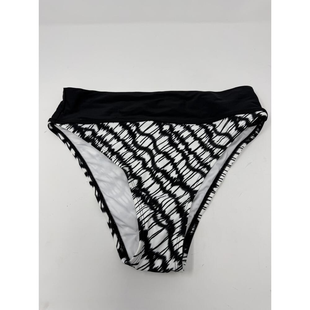 DKNY Women's Black/White High-Waist Printed Swim Bottom M